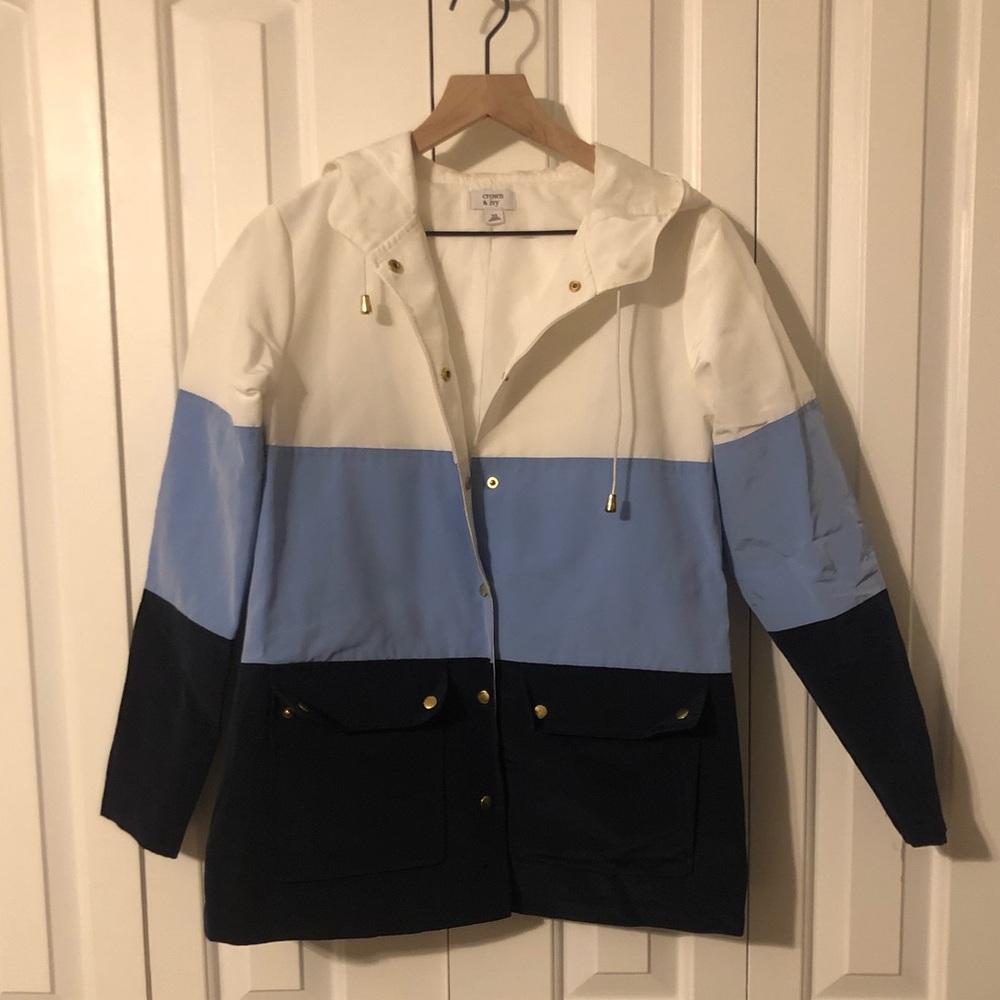 Women’s Crown & Ivy Wind Breaker Colorblock Rain Coat Lined